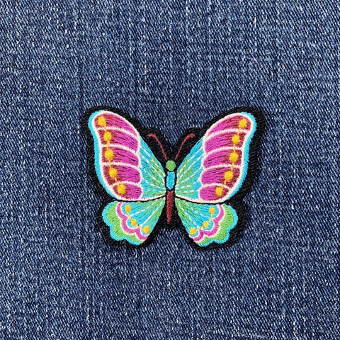 Butterfly Applique Patch - Jewel Tone Embroidered Insect Badge 2.25" (Iron On)