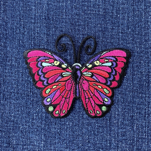 Jewel Tone Butterfly Applique Patch - Embroidered Insect Badge 3.5" (Iron On)