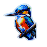 A colorful vinyl decal of a kingfisher bird perched on a branch.