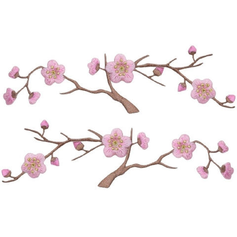 Cherry Tree Blossom Applique Patch Set - Branch Blooms Flowers 5.75" (2-Pack, Iron on)