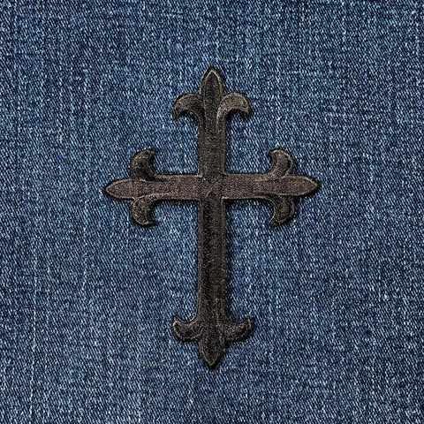 Black Cross Applique Patch - Embroidered Christian Jesus Badge 4" (Iron On)