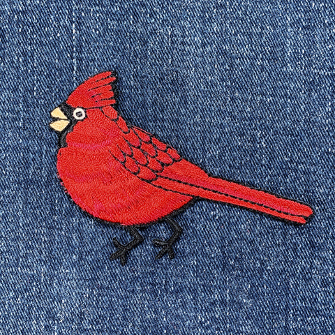 Cardinal Applique Patch - Embroidered Male Bird Badge 3.25" (Iron On)