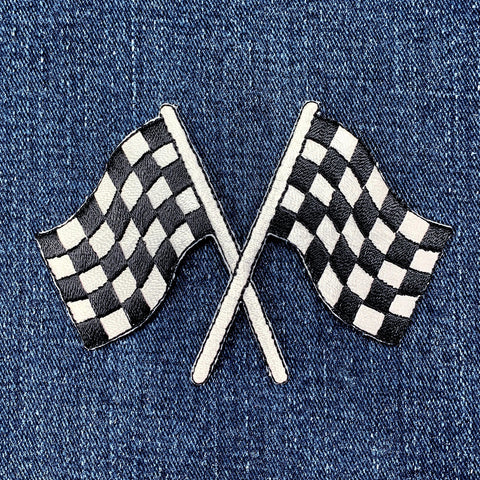 Checkered Flags Applique Patch - Embroidered Racing Badge 4" (Iron On)