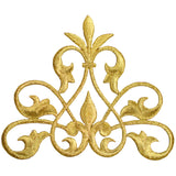 Extra Large Fleur De Lis Applique Patch - Metallic Gold Line Flow 4.5" (Iron on)