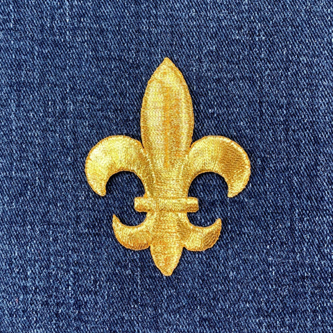Fleur De Lis Applique Patch - Embroidered Metallic Gold Saints Badge 2.5" (Iron On)
