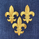 3-Pack Fleur De Lis Applique Patch - Embroidered Metallic Gold Saints Badge 2.5" (Iron On)