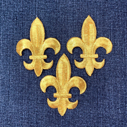 3-Pack Fleur De Lis Applique Patch - Embroidered Metallic Gold Saints Badge 2.5" (Iron On)