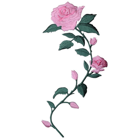 Large Pink Rose Applique Patch - Left Facing Flower Bloom Gardening Badge 5.5" (Iron on)