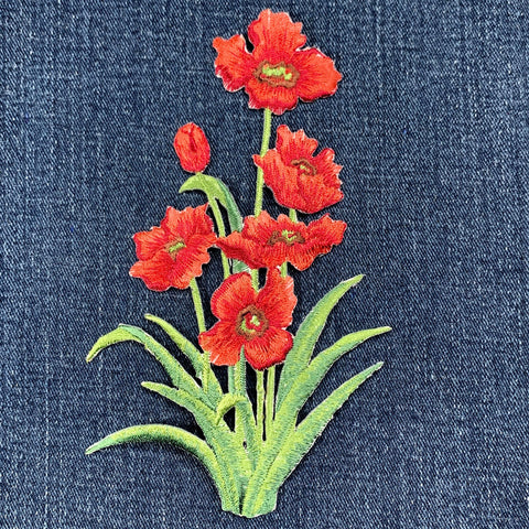 Extra Large Poppy Applique Patch - Embroidered Flower Badge 6" (Iron On)
