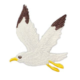 Embroidered patch of a seagull on a white background