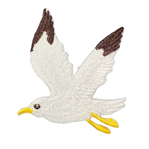 Embroidered patch of a seagull on a white background