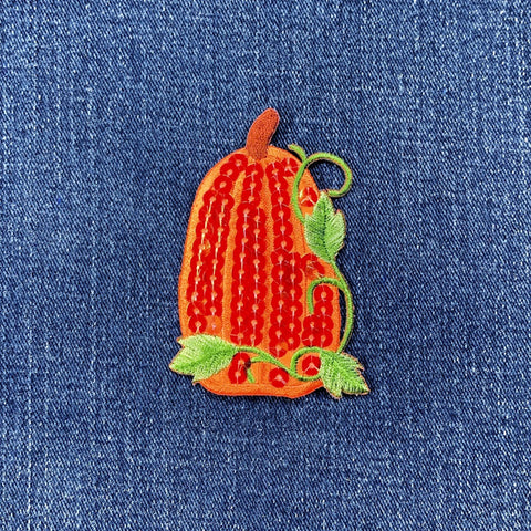Pumpkin Applique Patch - Sequin & Embroidered Fall Autumn Badge 3" (Iron On)