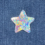 Star Applique Patch - Sequin Silver Badge 2" (Iron Or Sew On)