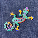 Gecko Applique Patch - Teal Embroidered Reptile Badge 3.5" (Iron On)