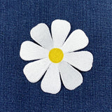 White Daisy Applique Patch - Large Embroidered Flower Badge 4" (Iron On)
