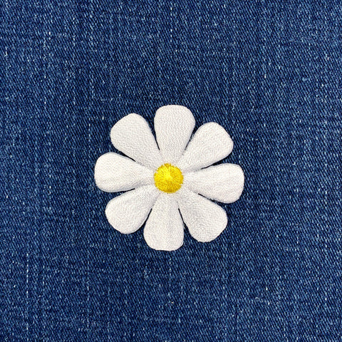 Large White Daisy Applique Patch - Embroidered Flower Badge 2" (Iron on)