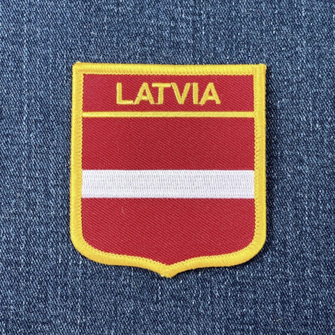 Latvia Patch - Embroidered Flag Shield Badge 2.75" (Iron Or Sew On)