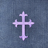 Lavender Cross Applique Patch - Jesus Christ Christian Embroidered Badge 4" (Iron on)