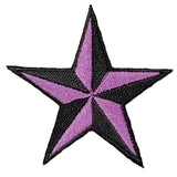 Nautical Star Applique Patch - Lavender & Black Embroidered Star 2" (Iron Or Sew On)