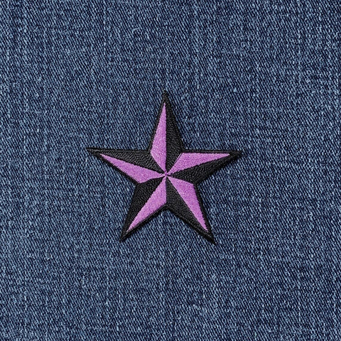 Nautical Star Applique Patch - Lavender & Black Embroidered Star 2" (Iron Or Sew On)