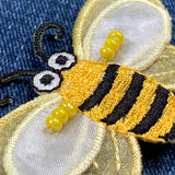 Bumblebee Applique Patch - Layered Shimmery Fabric Beads Honey Bee Embroidered Badge 2-5/8" (Iron on)