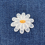 Daisy Flower Applique Patch - Embroidered & Layered White Organza Petals Badge 2-1/8"
