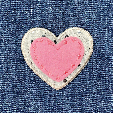 Layered Heart Applique Patch - Embroidered Sparkly Love Badge 2.25" (Iron On)