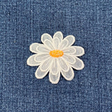 Daisy Applique Patch - Layered Petals & Beaded Center Embroidered Flower Badge 2-1/8" (Iron On)