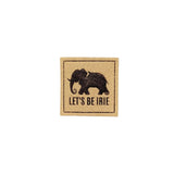 Square patch with elephant design and 'Let's Be Irie' text on a white background