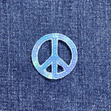 Sequin Peace Sign Applique Patch - Silver World Peace Badge 1.5" (Iron On)