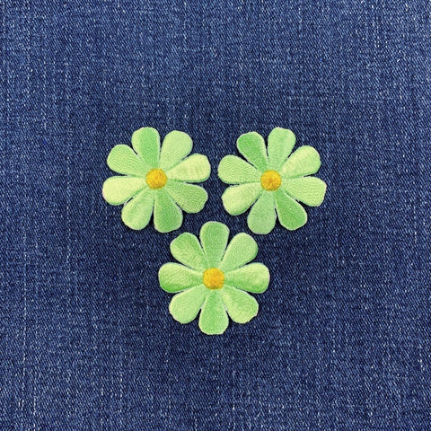 3-Pack Daisy Applique Patch - Embroidered Light Green & Yellow Flower Badge 1.5" (Iron On)