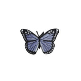 Embroidered lilac purple butterfly patch on a white background