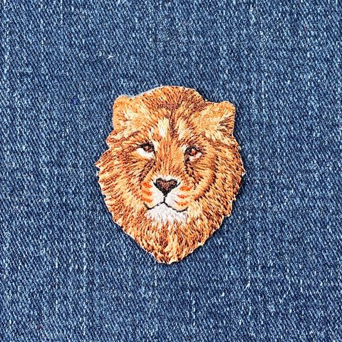 Lion Head Applique Patch - Embroidered Animal Badge 1.75" (Iron Or Sew On)