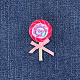 Sequin Lollipop & Bow Applique Patch - Embroidered Candy Badge 2-1/8" (Iron On)