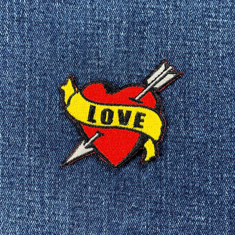 Love Patch - Embroidered Heart Tattoo Style Badge 2.25" (Iron On)