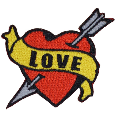 Love Applique Patch - Arrow Through Heart Tattoo Style Badge 2.25" (Iron on)