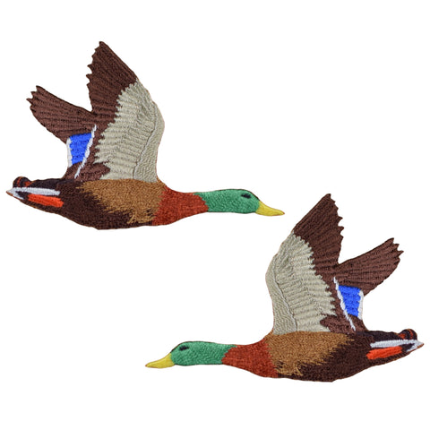 Duck Applique Patch Set - Drake Mallard Water Fowl Hunting Embroidered Badge 3" (2-Pack, Iron on)