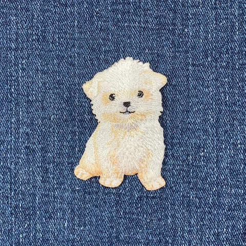 Maltese Dog Applique Patch - Embroidered Puppy Badge 2" (Iron On)