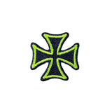 Black and green cross patch on a white background