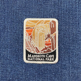 Embroidered patch of Mammoth Cave National Park on denim fabric