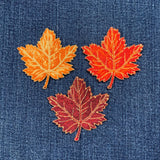 3-Pack Maple Leaf Applique Patch Set - Embroidered Autumn Fall Badges (Iron On)