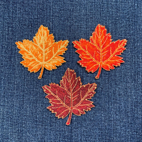 3-Pack Maple Leaf Applique Patch Set - Embroidered Autumn Fall Badges (Iron On)