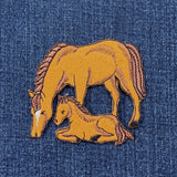 Horse Mare & Colt Applique Patch - Embroidered Animal Badge 3-1/8" (Iron On)