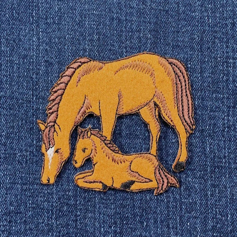 Horse Mare & Colt Applique Patch - Embroidered Animal Badge 3-1/8" (Iron On)