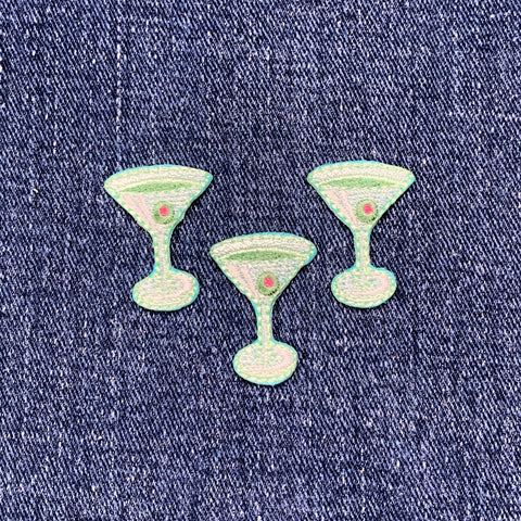 3-Pack Martini Applique Patch - Embroidered Cocktail Olive Alcohol Badge 1" (Iron On)