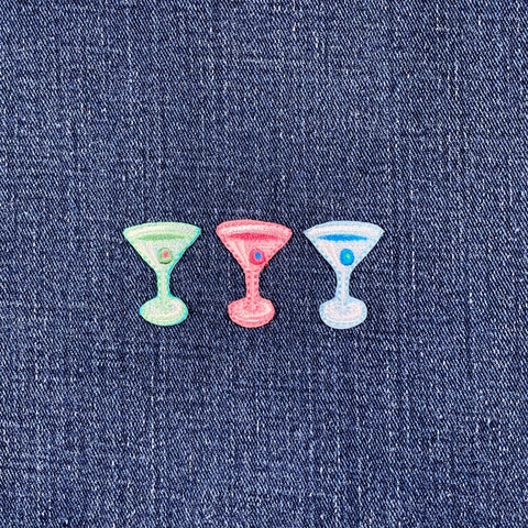 3-Pack Martini Applique Patch Set - Embroidered Green Cocktail Olive Alcohol Badges 1" (Iron On)