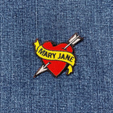Mary Jane Patch - Embroidered Tattoo Style Heart Badge 2.25" (Iron On)