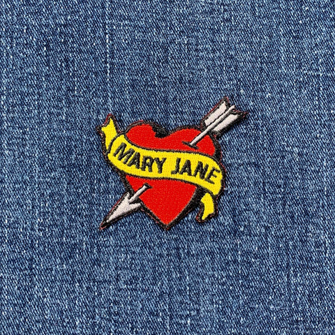 Mary Jane Patch - Embroidered Tattoo Style Heart Badge 2.25" (Iron On)