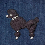 Poodle Applique Patch - Embroidered Sock Hop Dog Badge 4.75" (Iron On, Black/Left)
