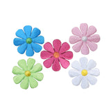 Set of 5 colorful flower-shaped patches on a white background